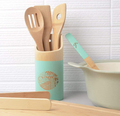 Bamboo Wooden Kitchen Utensil Set 6pcs Heavy Duty Rustresistant